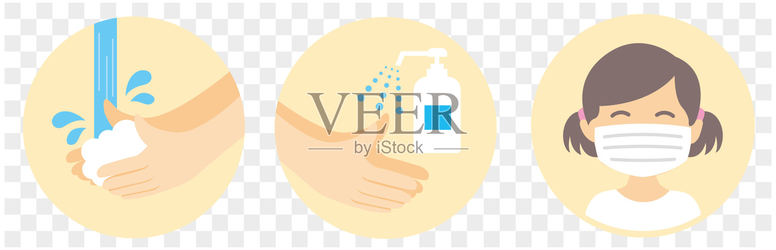 儿童洗手口罩漱口插图向量插画图片素材