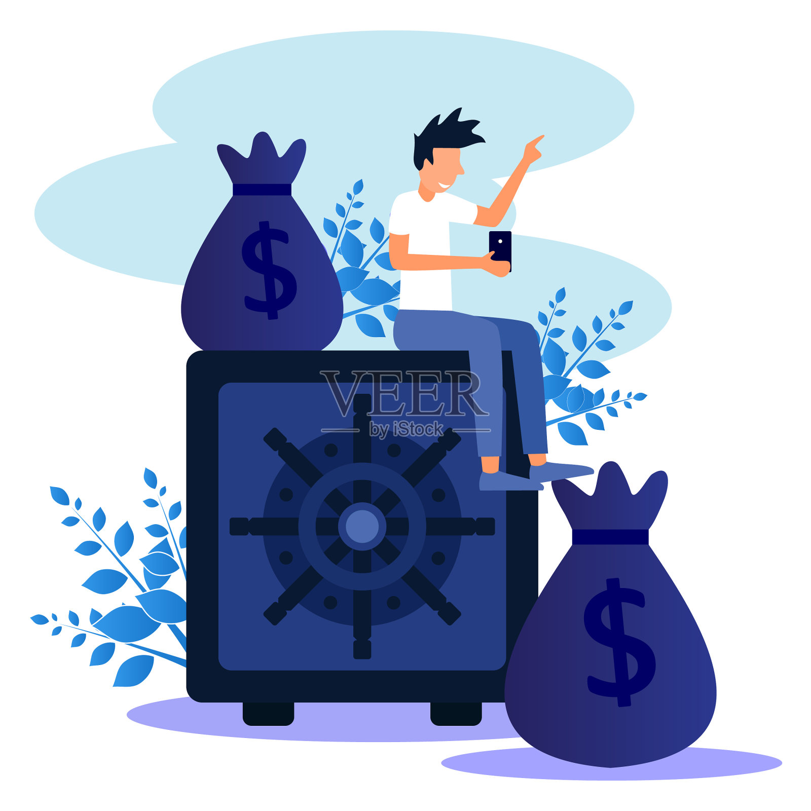 扁平的大安全与白色的背景插画图片素材