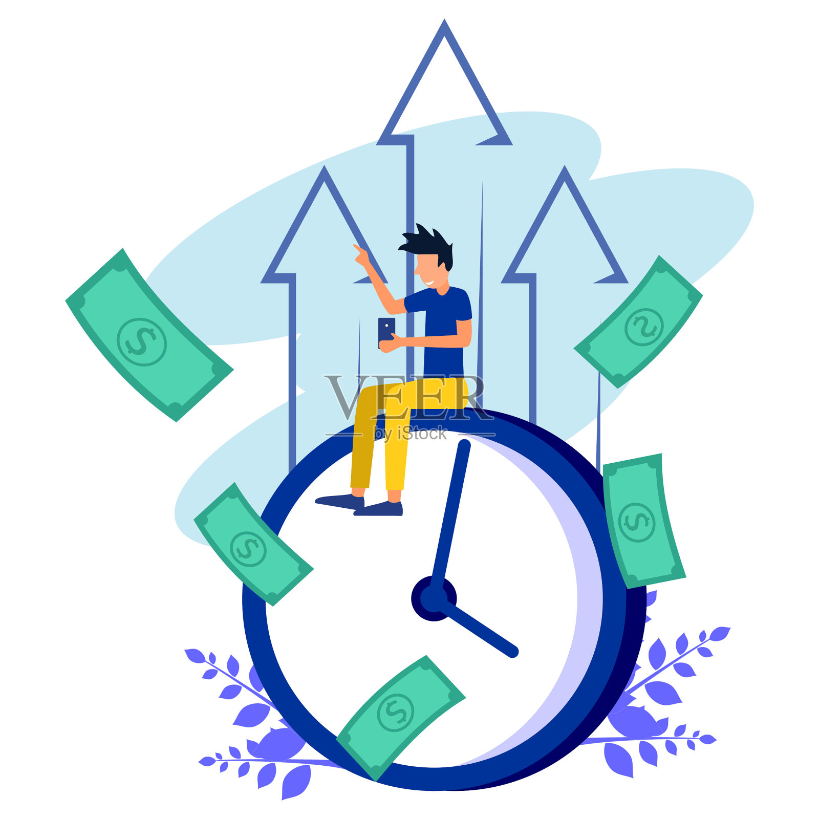 白色背景的大钟工作时间插画图片素材