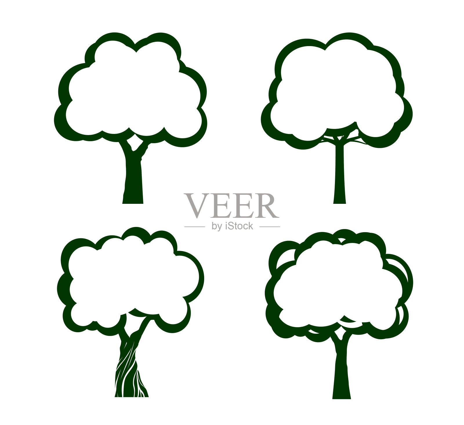 树轮廓和文本空间。矢量插图轮廓。卡片和植物在花园里。插画图片素材