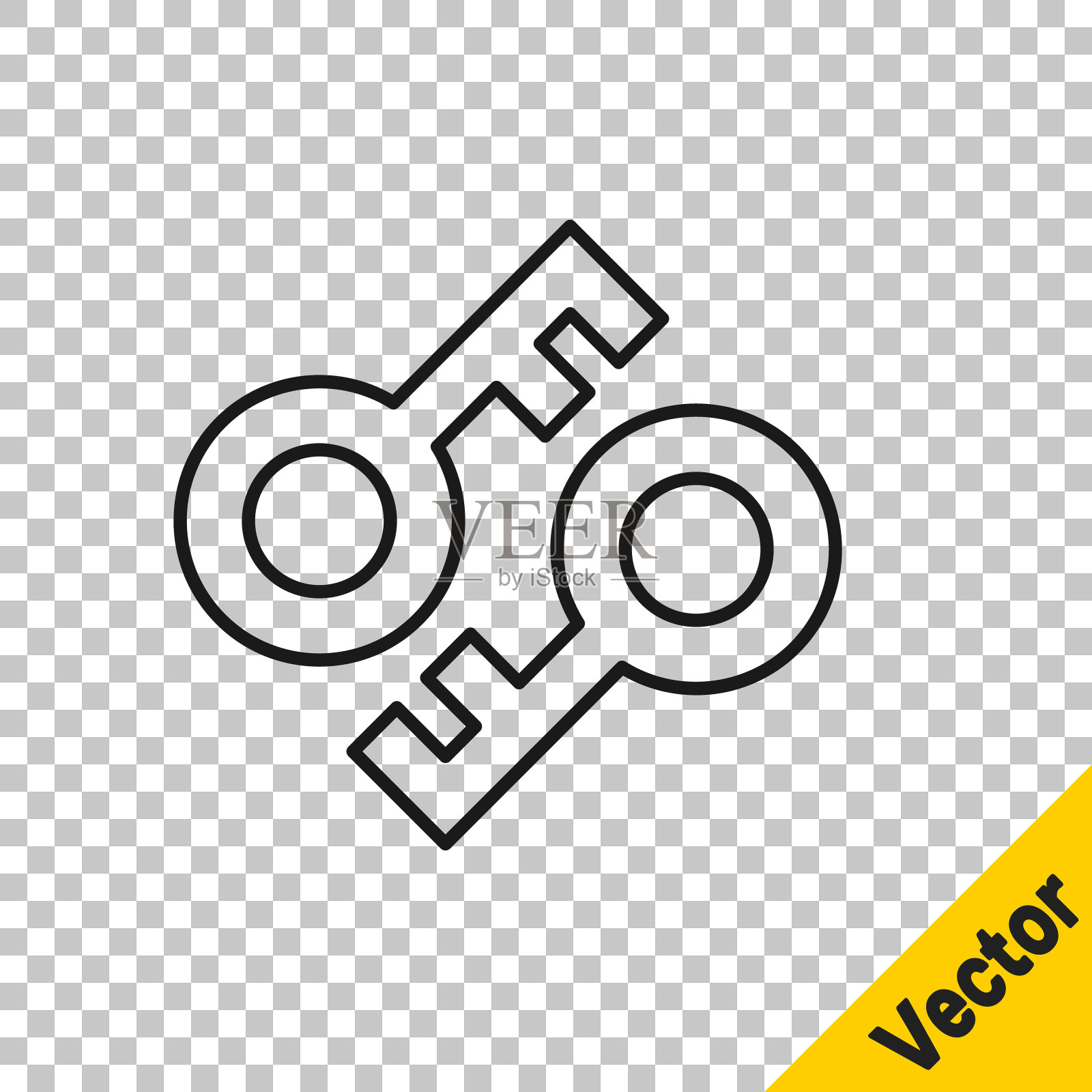 黑线加密货币的关键图标隔离在透明的背景。网络安全概念或私钥，数字密钥与技术接口。向量插画图片素材