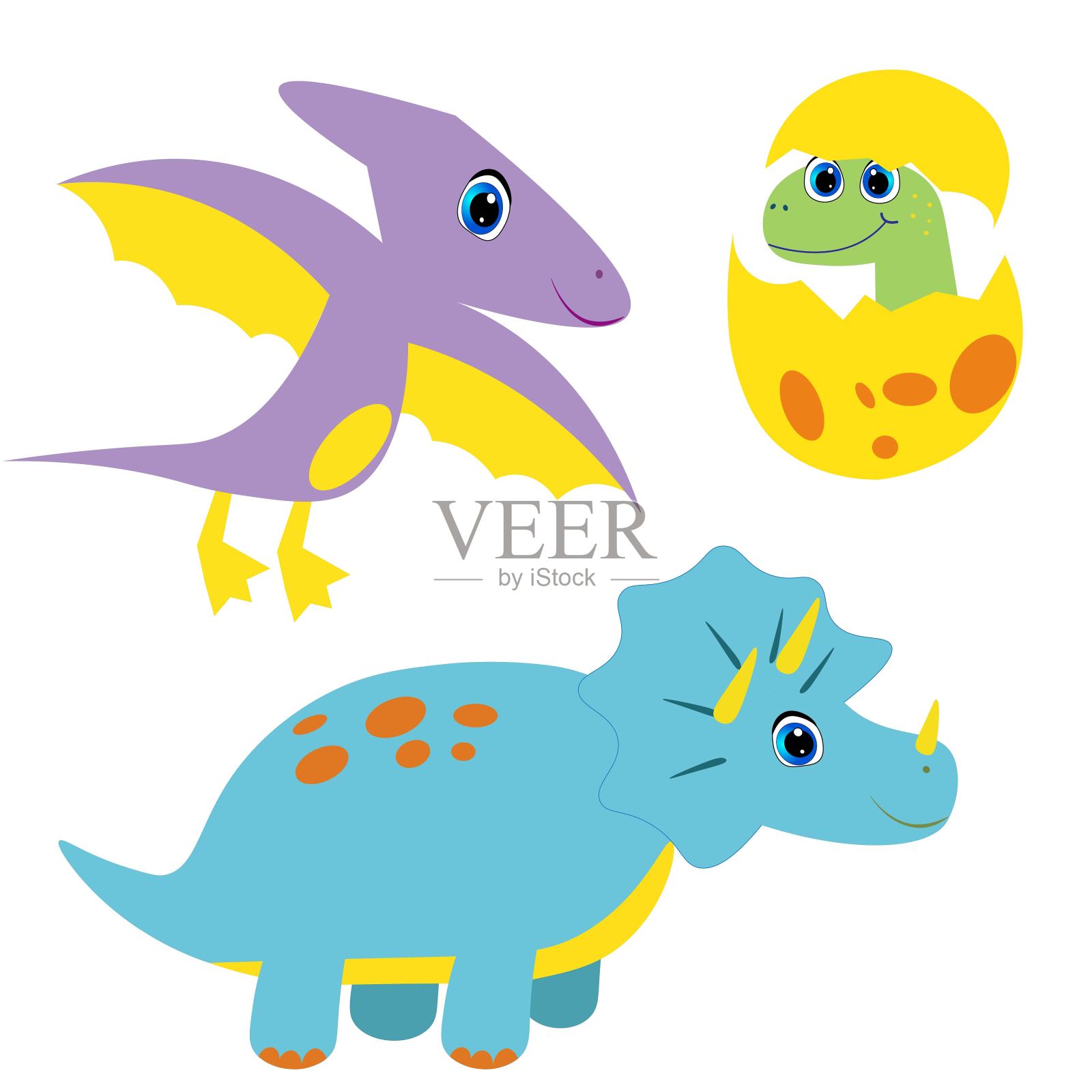 一套卡通恐龙矢量插图插画图片素材