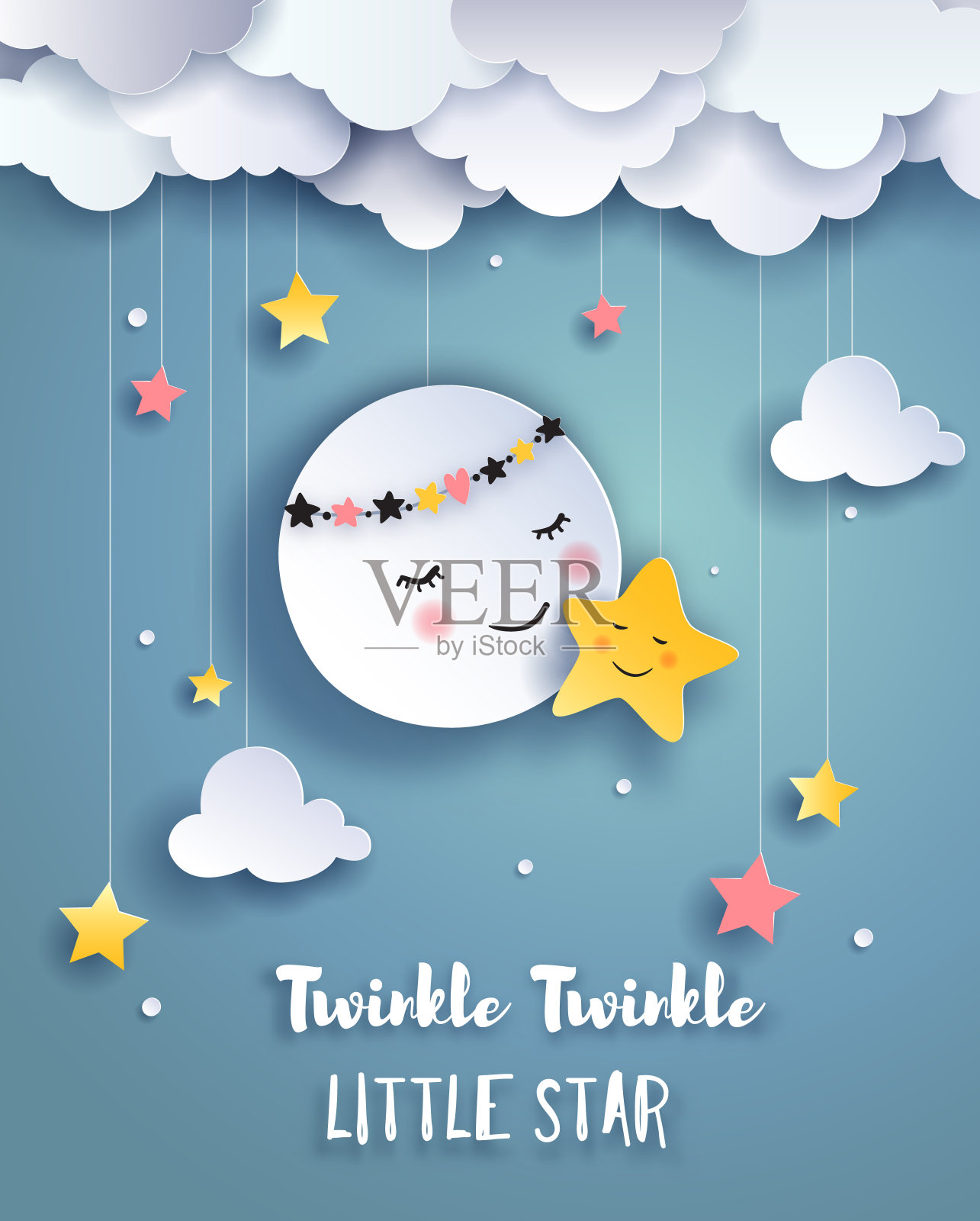 可爱的月亮和小星星。插画图片素材