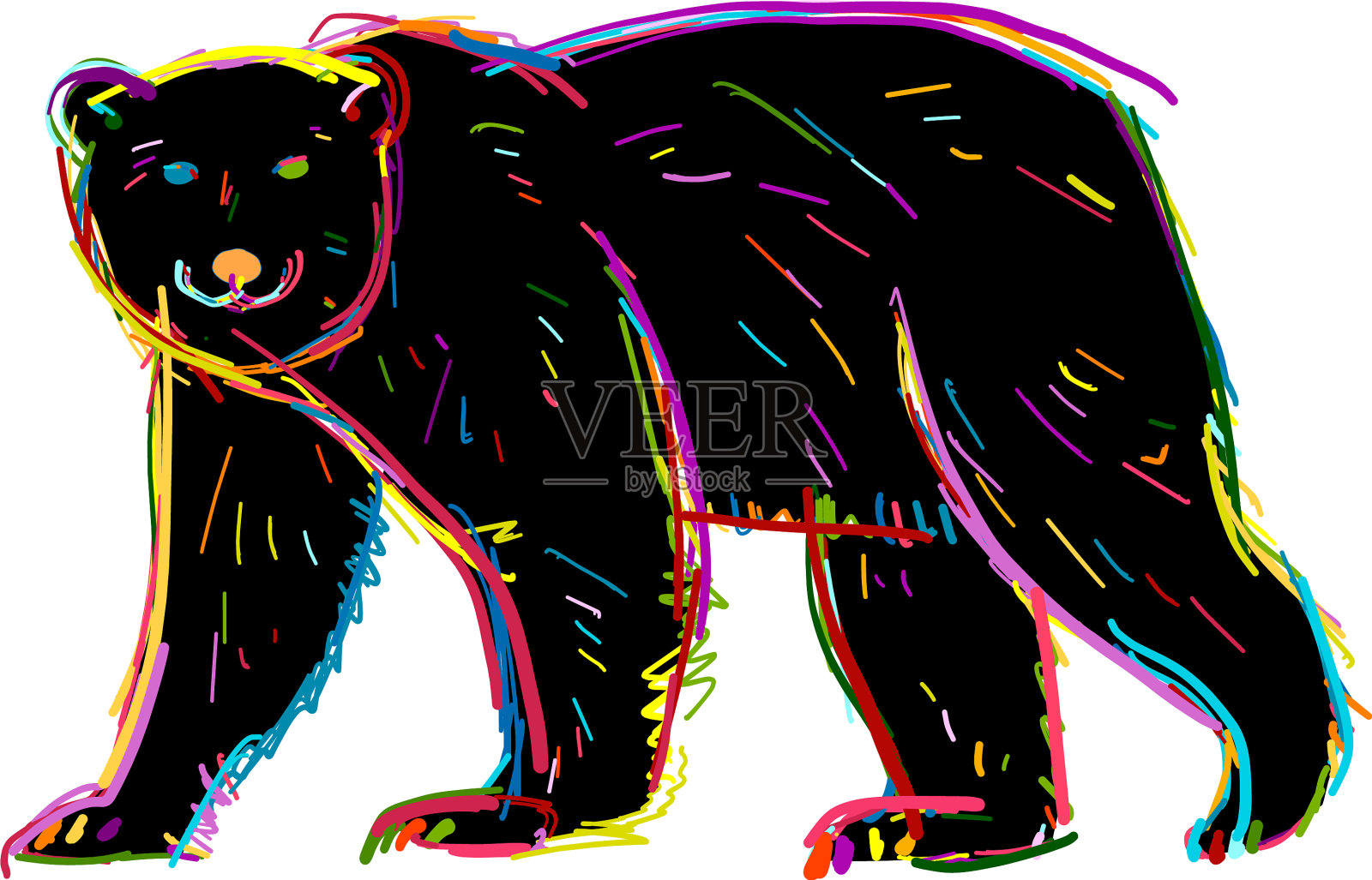 Bear彩色素描孤立在白色背景设计元素图片