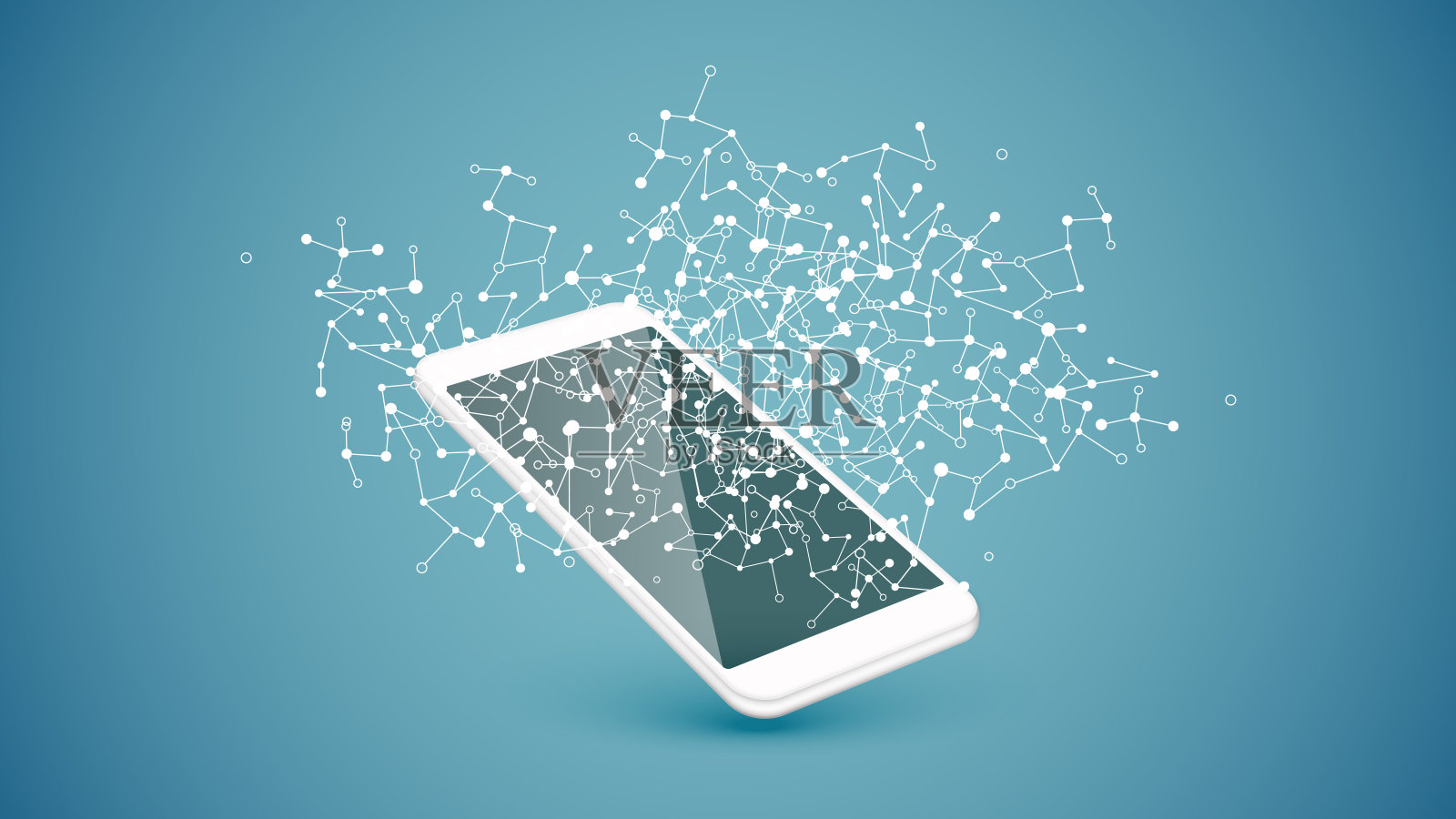 高细节智能手机与白色连接点和线，矢量插图插画图片素材