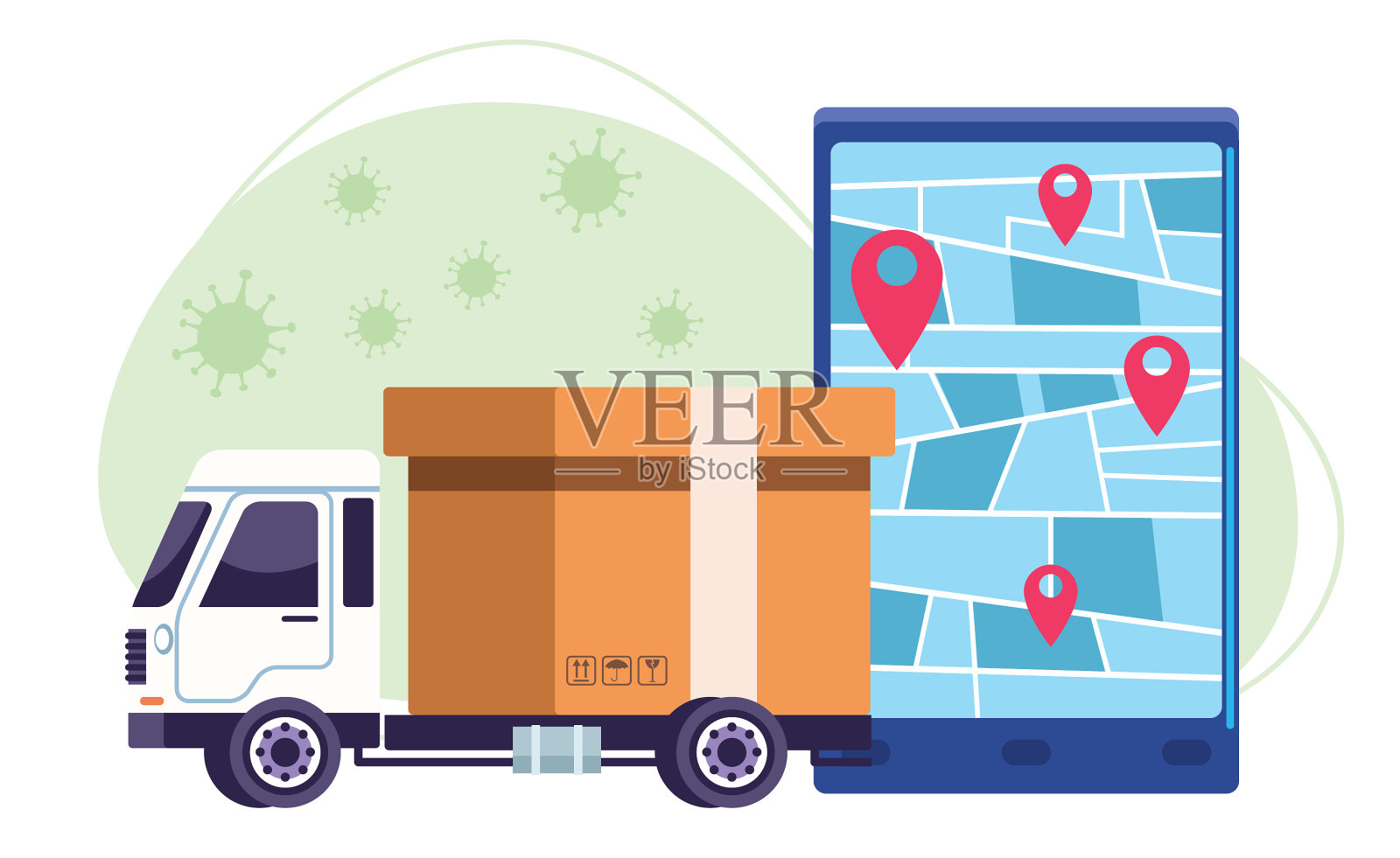 新冠肺炎卡车配送在线服务插画图片素材