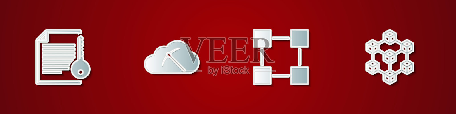 设置智能合约、加密货币云挖矿、区块链技术和图标。向量插画图片素材