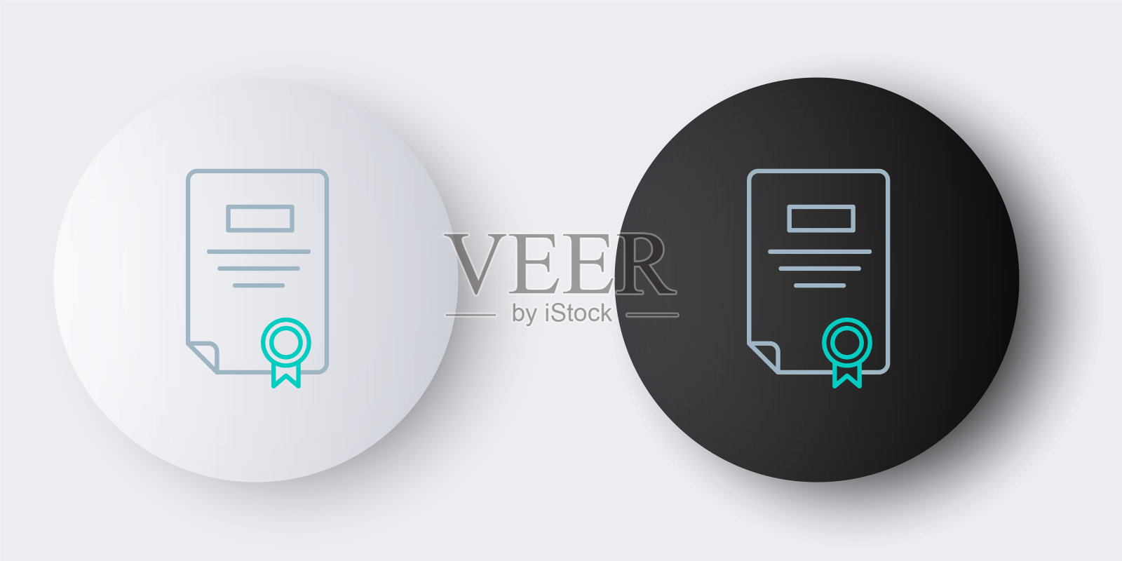 证书模板图标隔离在灰色背景上。成就，奖励，学位，授予，文凭。商业成功的证书。色彩斑斓的轮廓的概念。向量插画图片素材