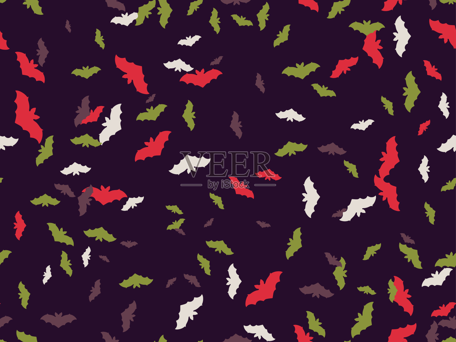 万圣节无缝图案与飞行蝙蝠。用可怕的蝙蝠装饰的节日装饰。背景适用于包装纸、印花、织物及印花。矢量图插画图片素材