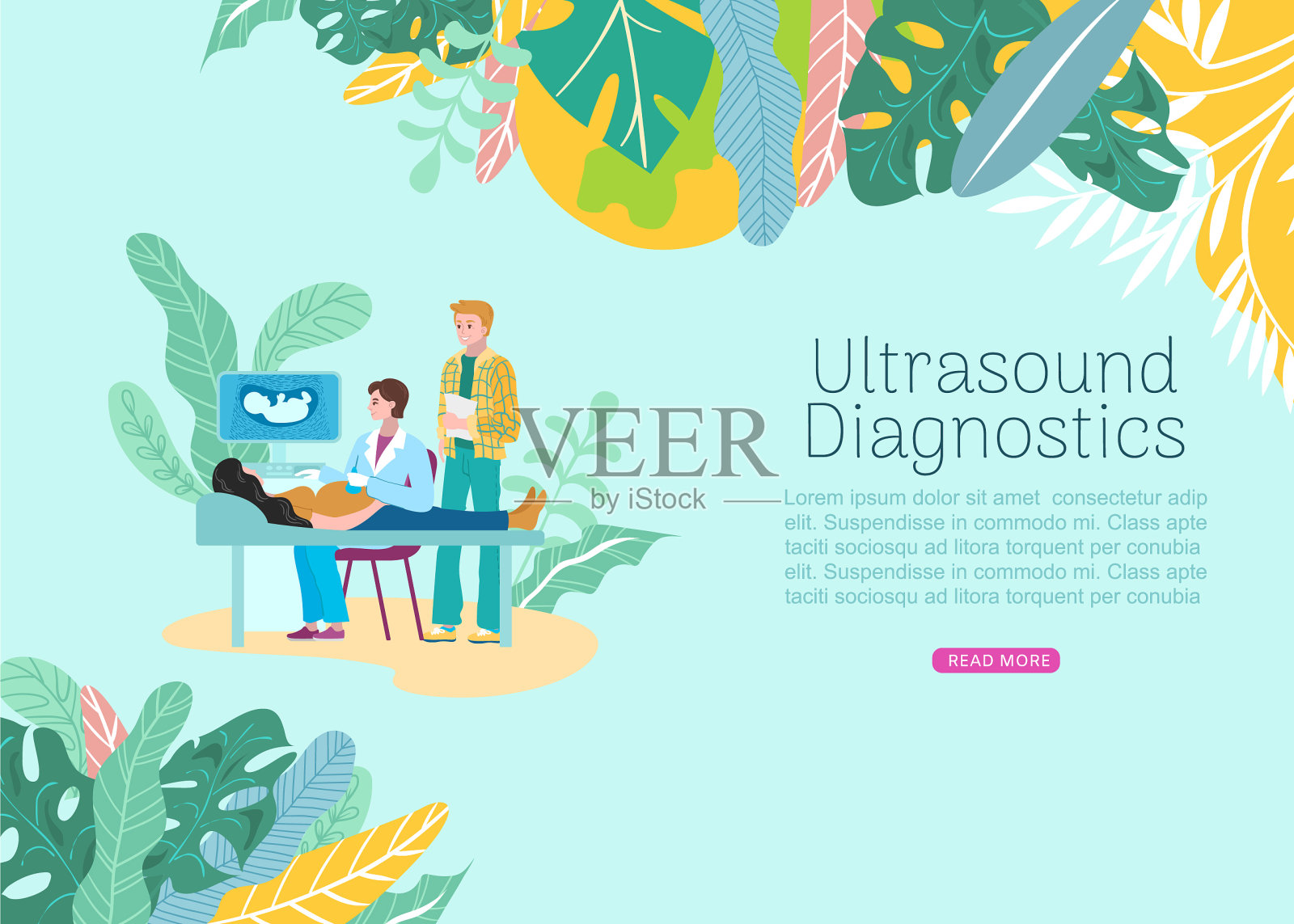 孕期超声检查医生的插画图片素材