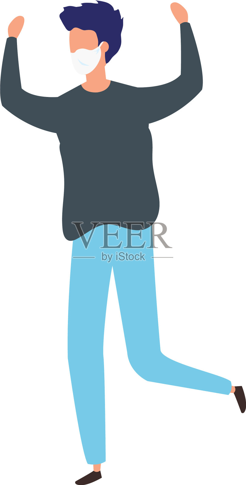 年轻人举着双手戴着口罩设计元素图片