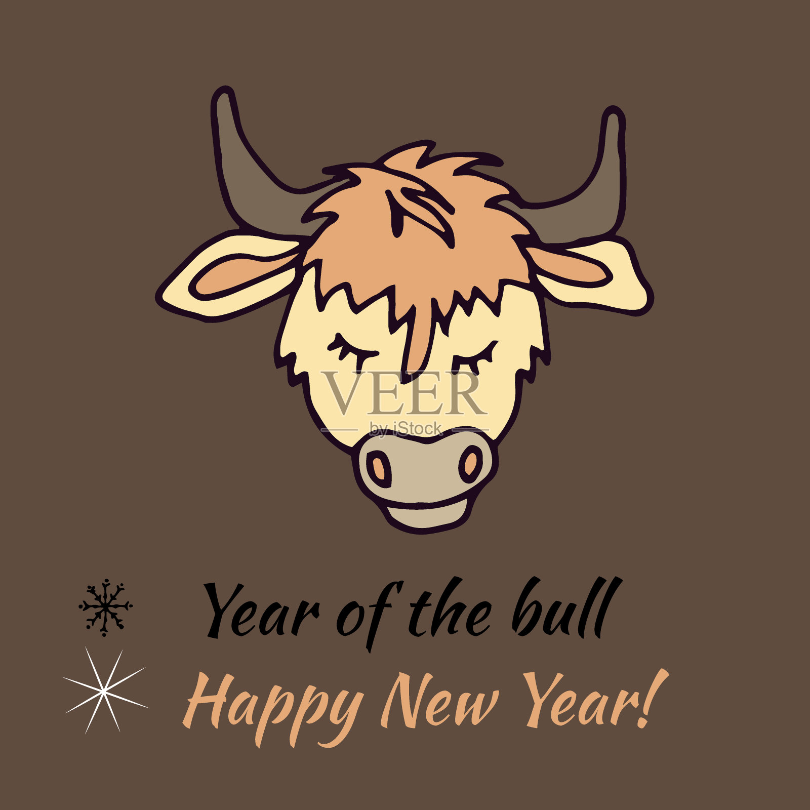 牛头标志标志的新2021年与碑文新年快乐插画图片素材