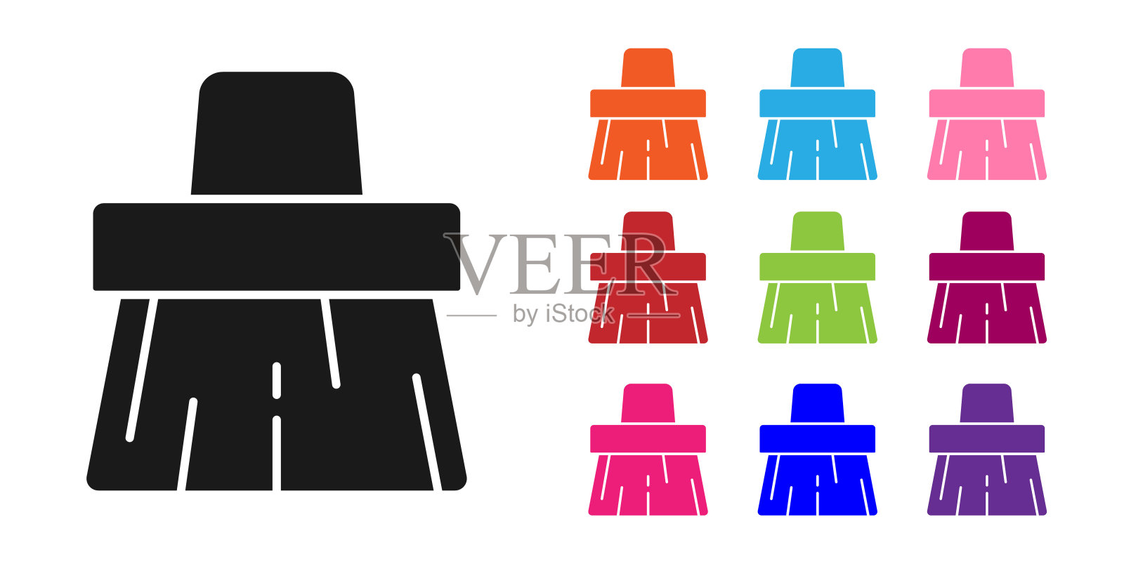 黑色手柄扫帚图标孤立在白色背景。清洁服务理念。设置彩色图标。向量插画图片素材