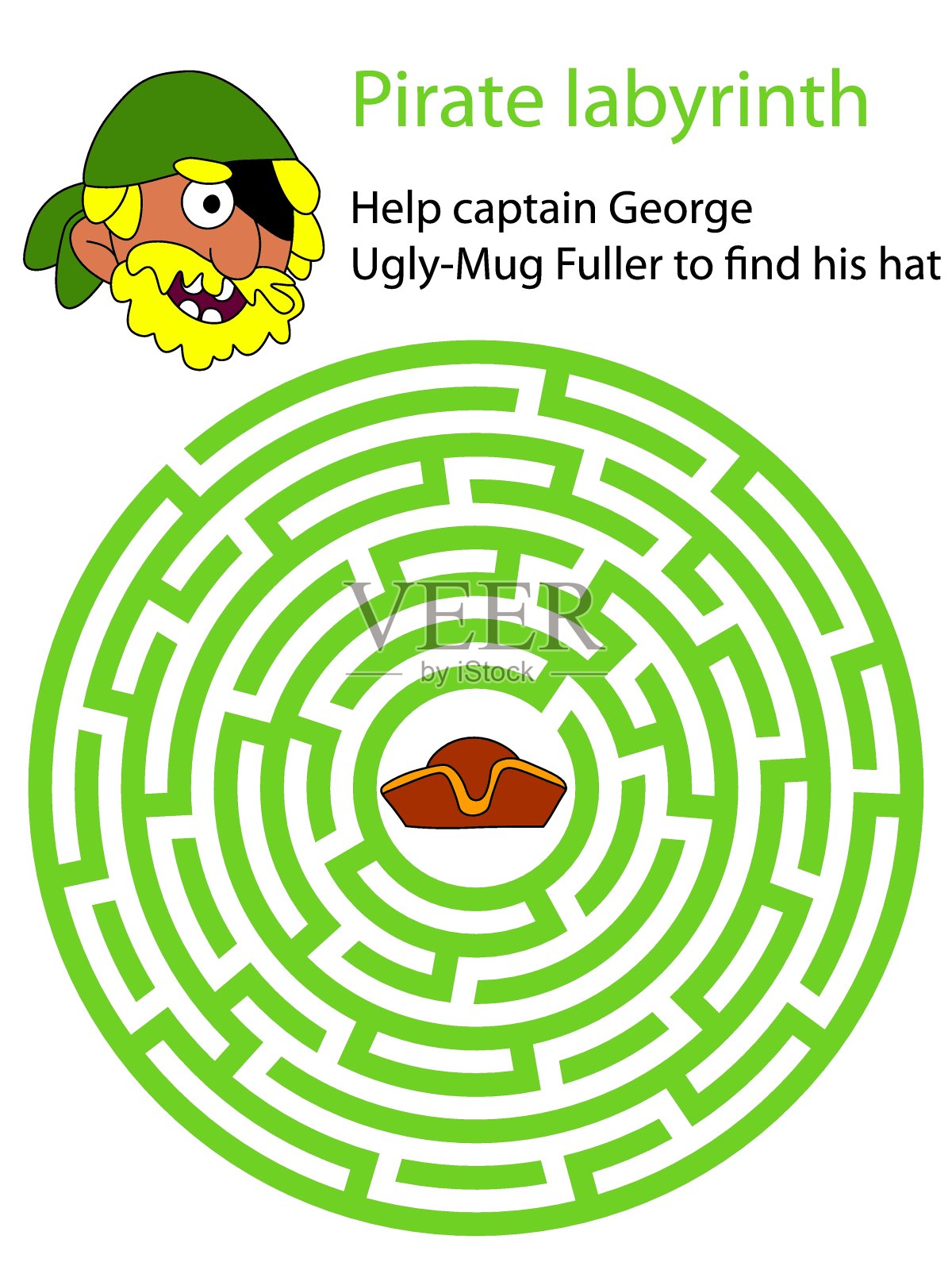 海盗迷宫彩色儿童印刷工作表股票矢量插图插画图片素材