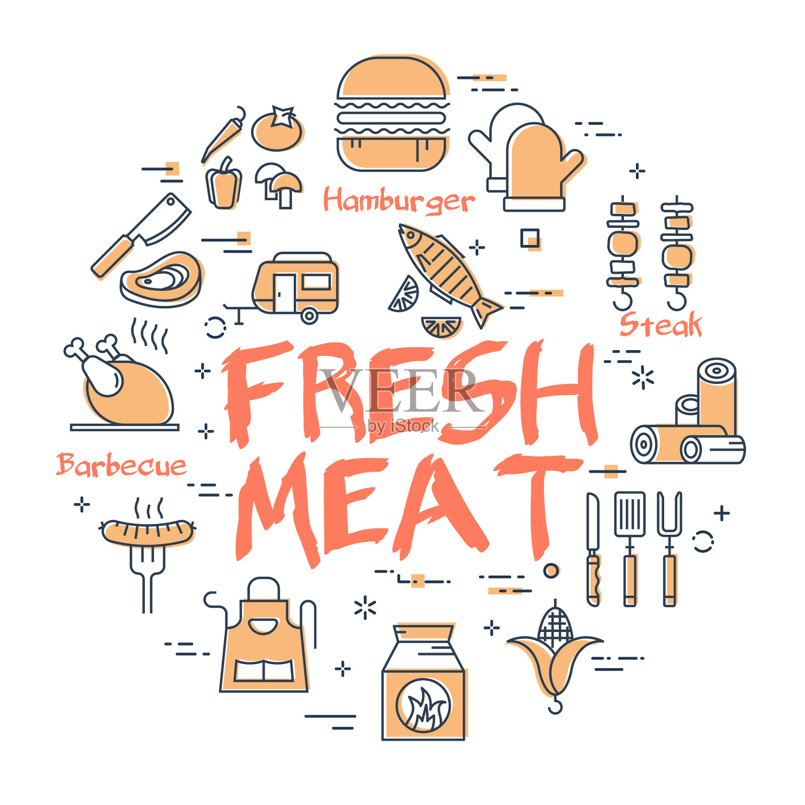 悬挂野餐和烧烤派对的横幅插画图片素材