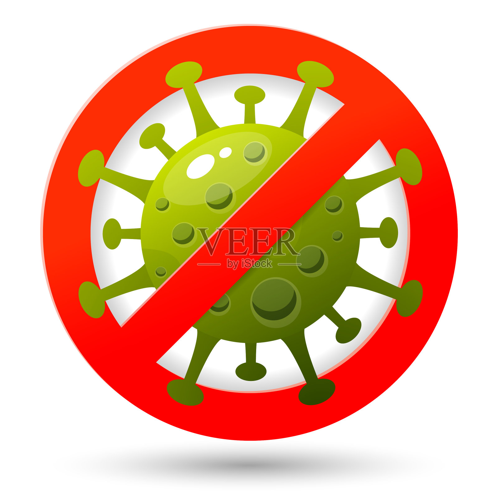 带有冠状病毒细胞和停止标志的海报设计插画图片素材