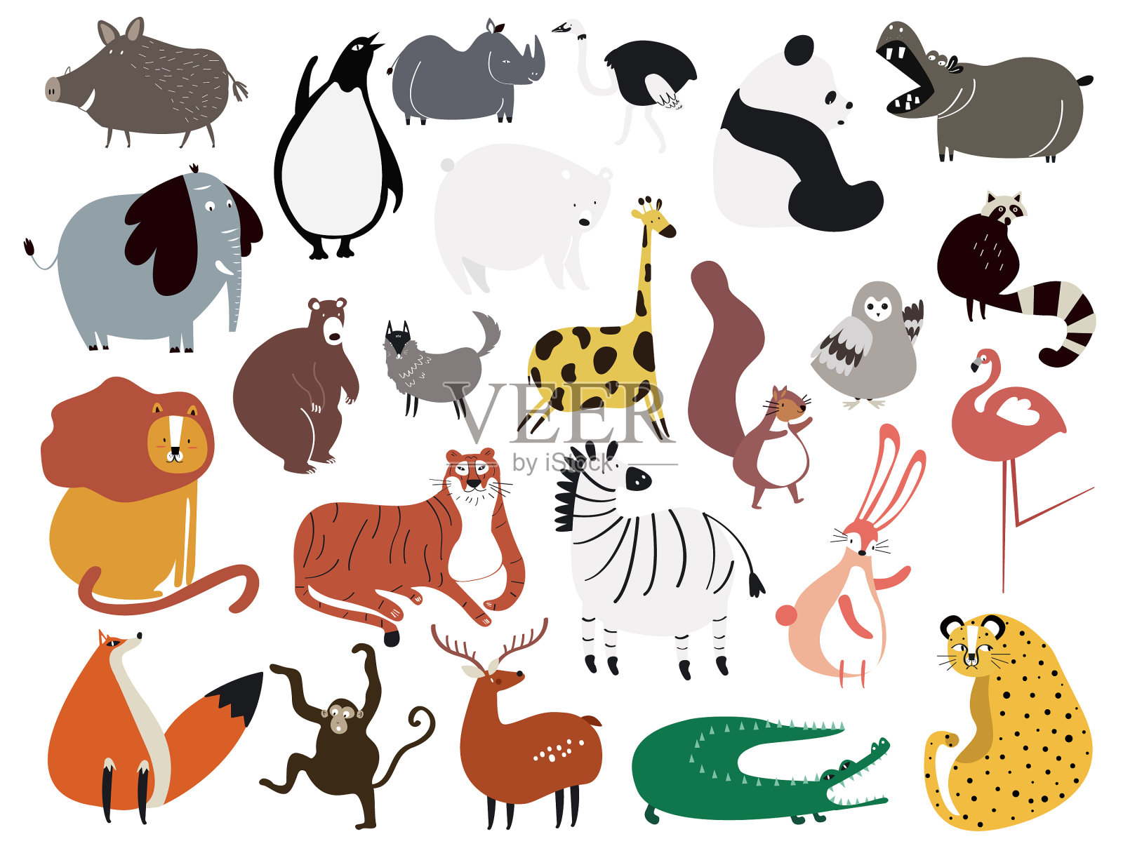 各种可爱的动物卡通插画图片素材
