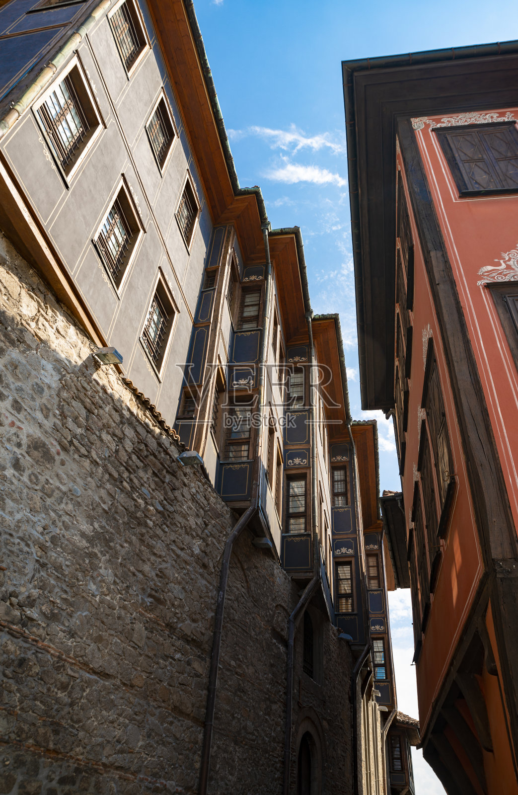 保加利亚普罗夫迪夫古城19世纪的房屋。照片摄影图片