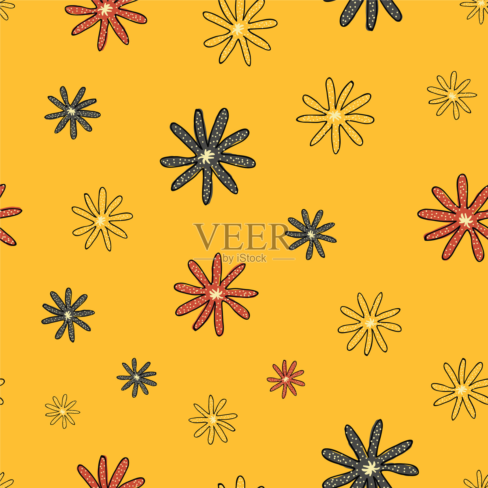 阳光灿烂的花朵，无缝重复的图案插画图片素材