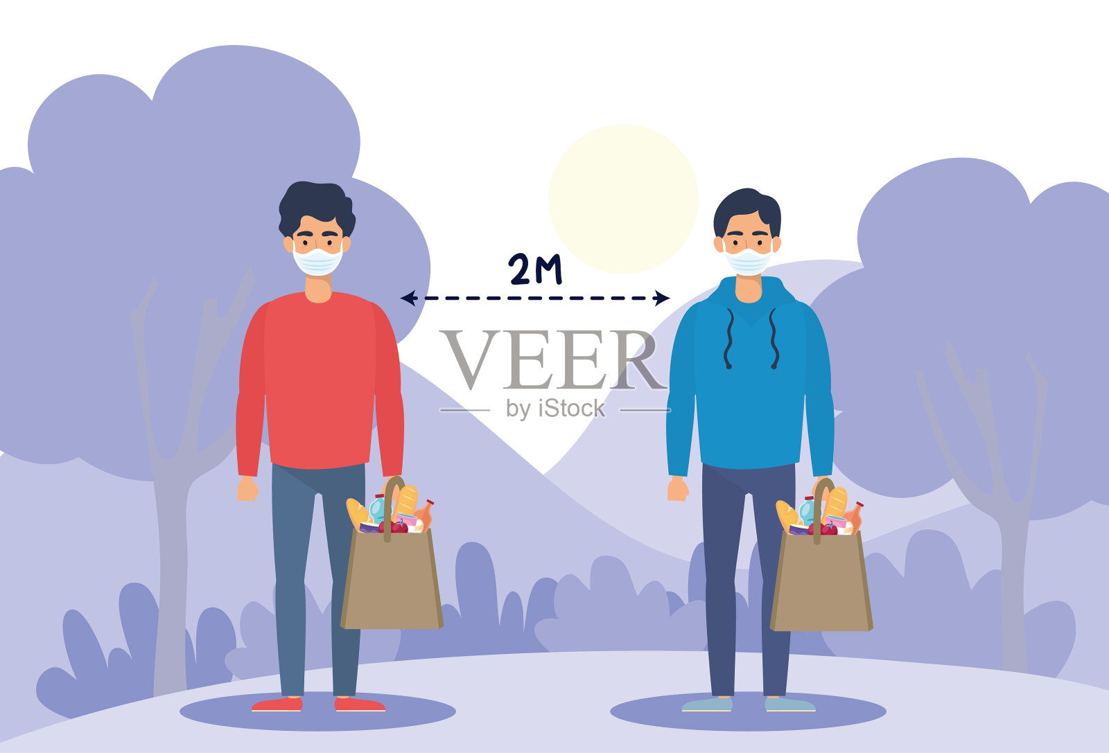 拿着购物袋和社交的男人插画图片素材