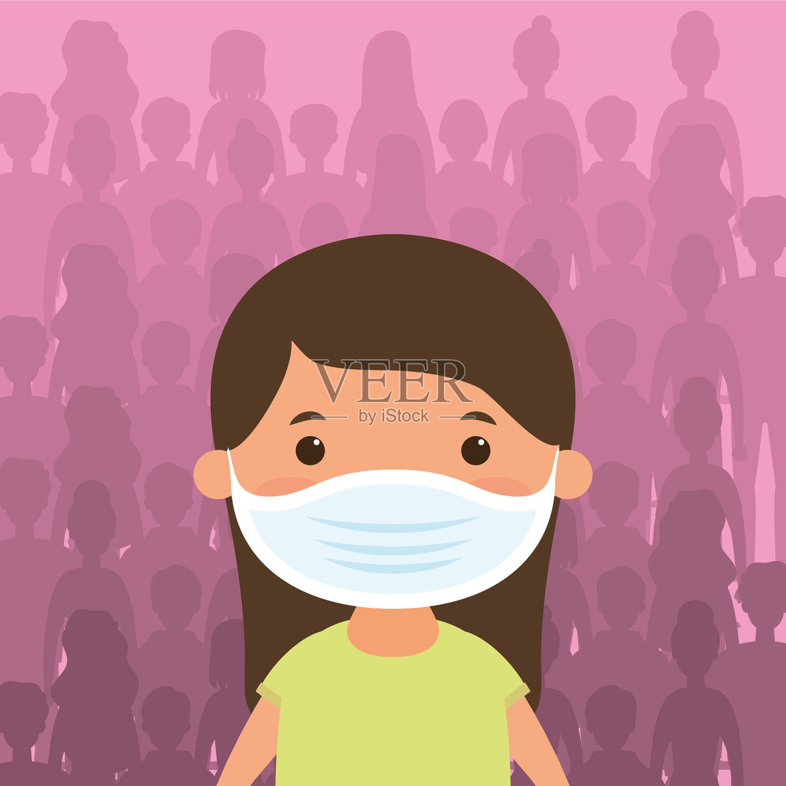 小女孩用面具扮演插画图片素材