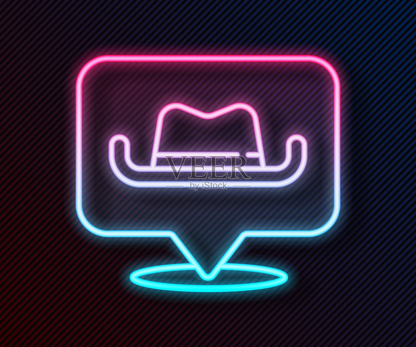 发光的霓虹线位置牛仔图标孤立在黑色背景。向量插画图片素材