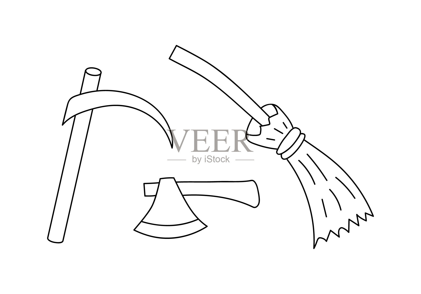 涂鸦工具图标隔离在白色。手绘美术线。万圣节等的设计。草图矢量股票插图。每股收益10插画图片素材