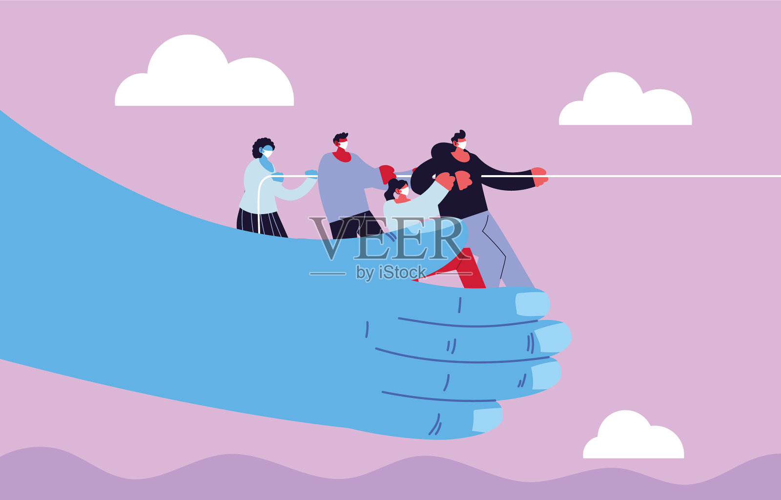 戴着医用口罩拉绳子的人试图停下来插画图片素材