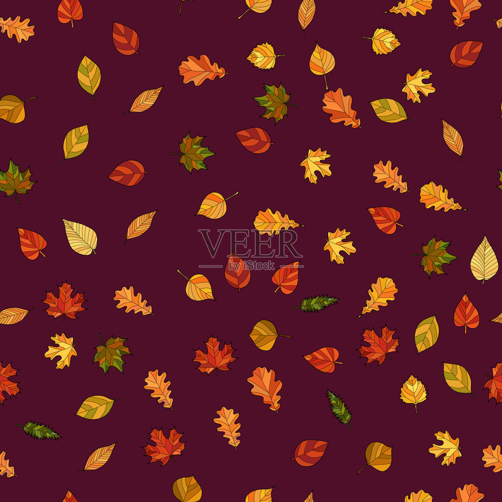 抽象向量涂鸦秋叶无缝图案插画图片素材