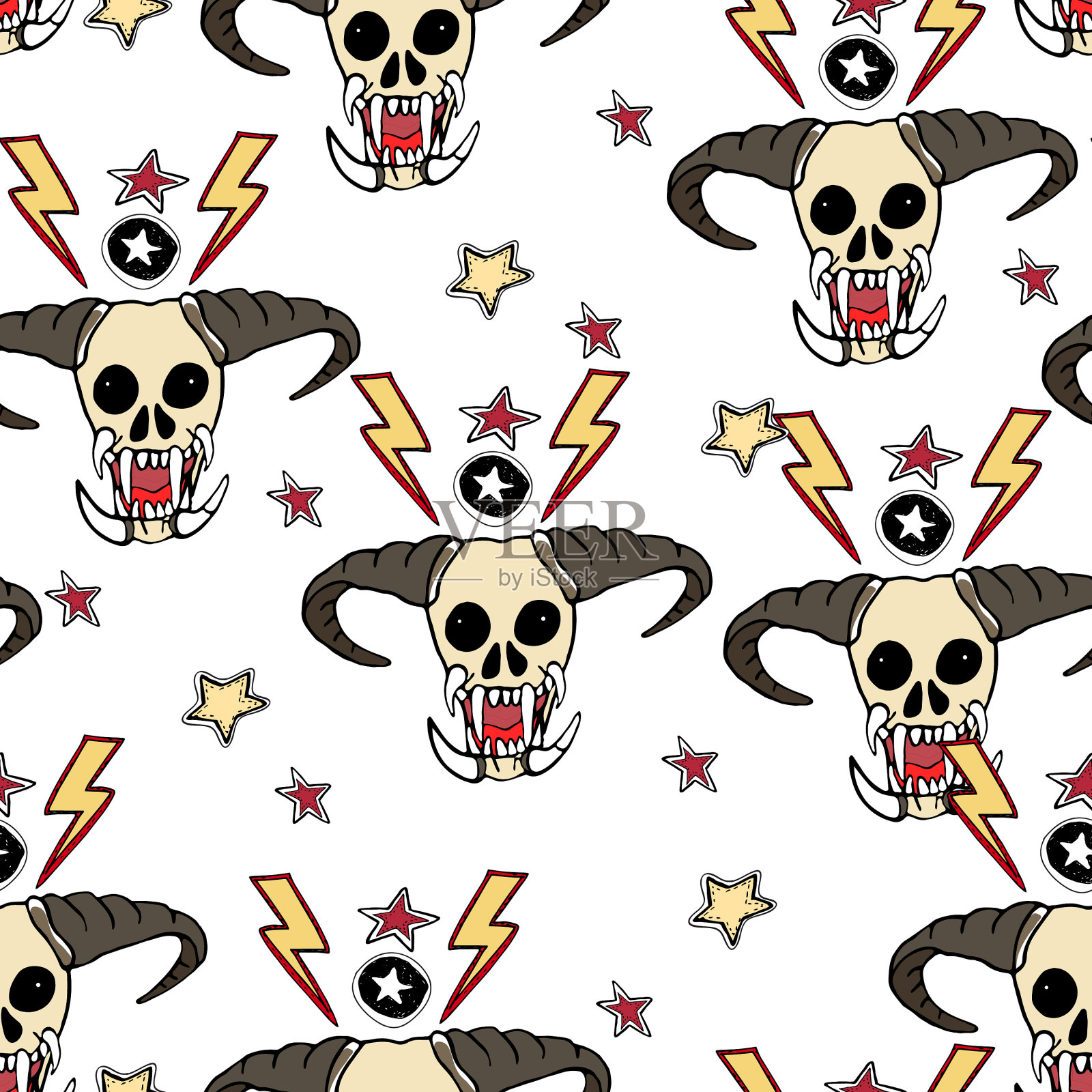 手绘无缝模式摇滚音乐符号插画图片素材