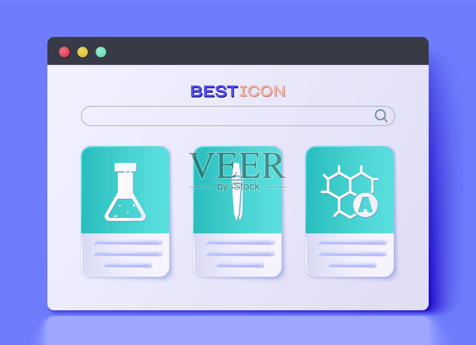 设置镊子，试管和烧瓶化学和化学配方图标。向量图标素材