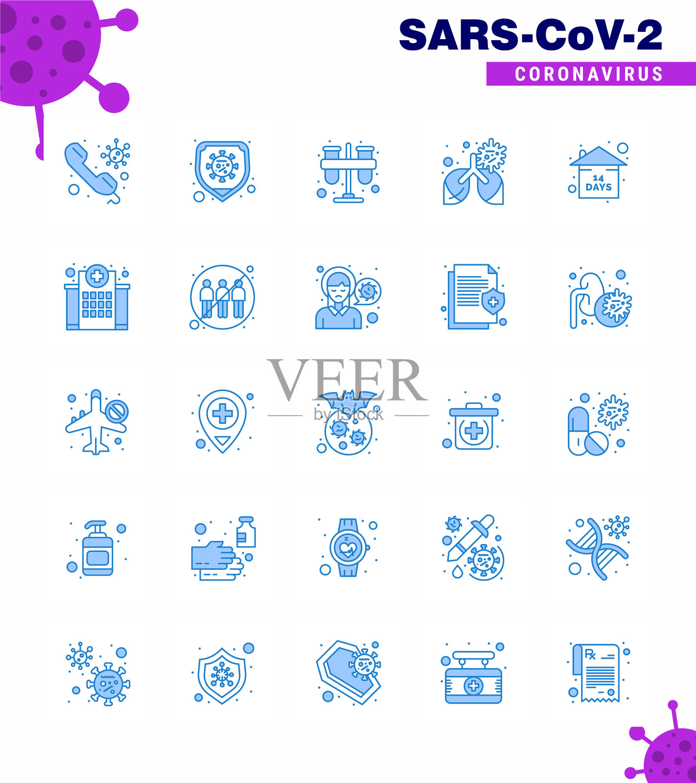 25蓝色冠状病毒大流行性肺炎插画图片素材