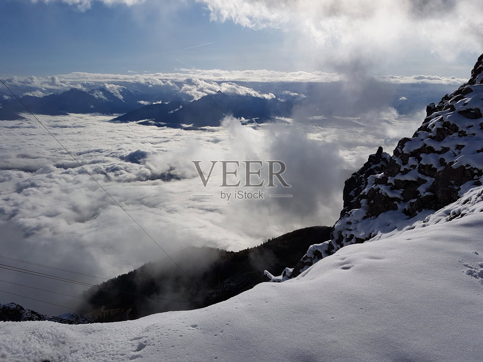 在奥地利因斯布鲁克的Nordkette Bahn山顶上照片摄影图片