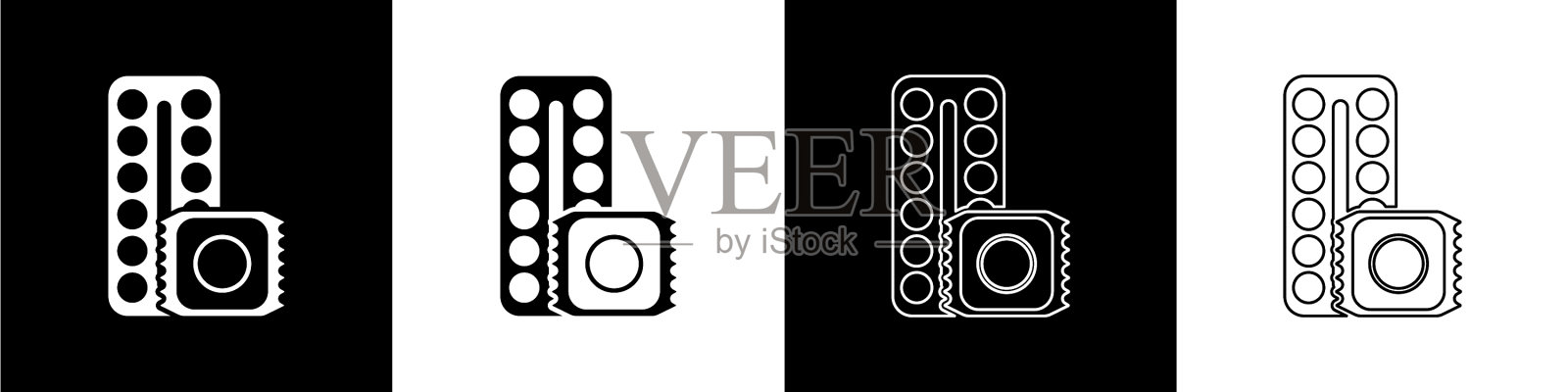 包装避孕药和避孕套图标素材