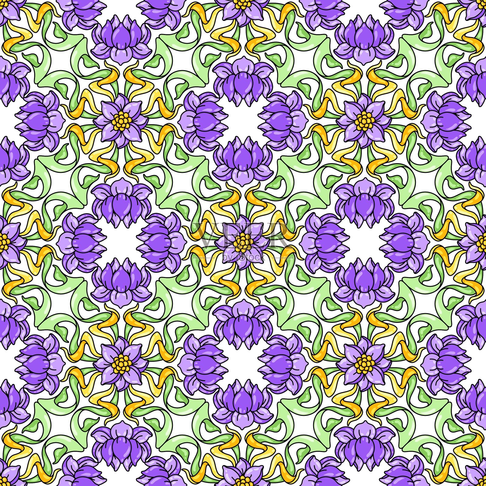 新艺术风格的无缝花纹图案插画图片素材