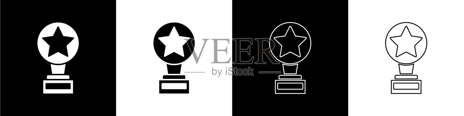 设置电影奖杯图标隔离在黑色和白色图标素材