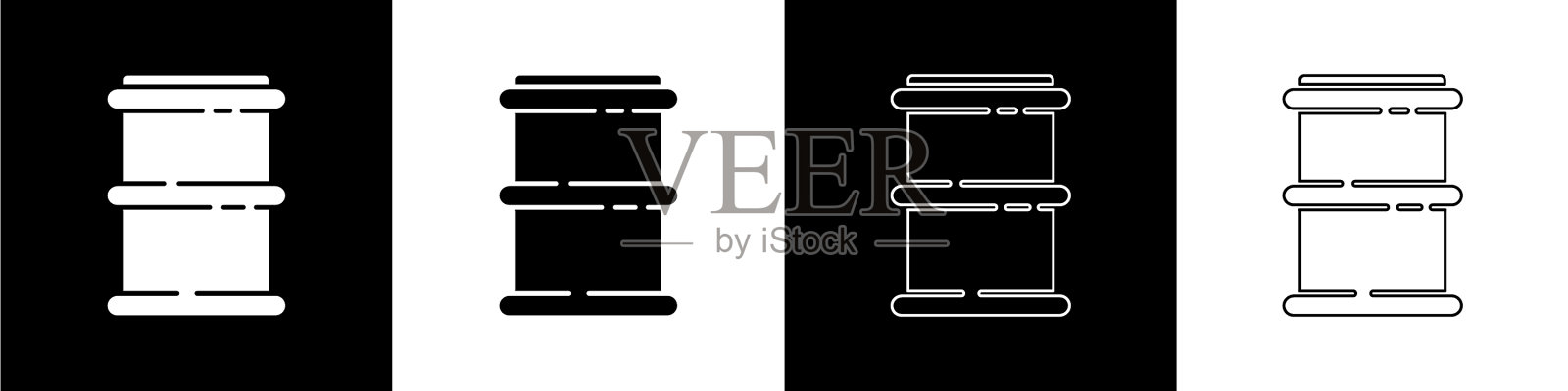 设置桶图标隔离在黑色和白色图标素材