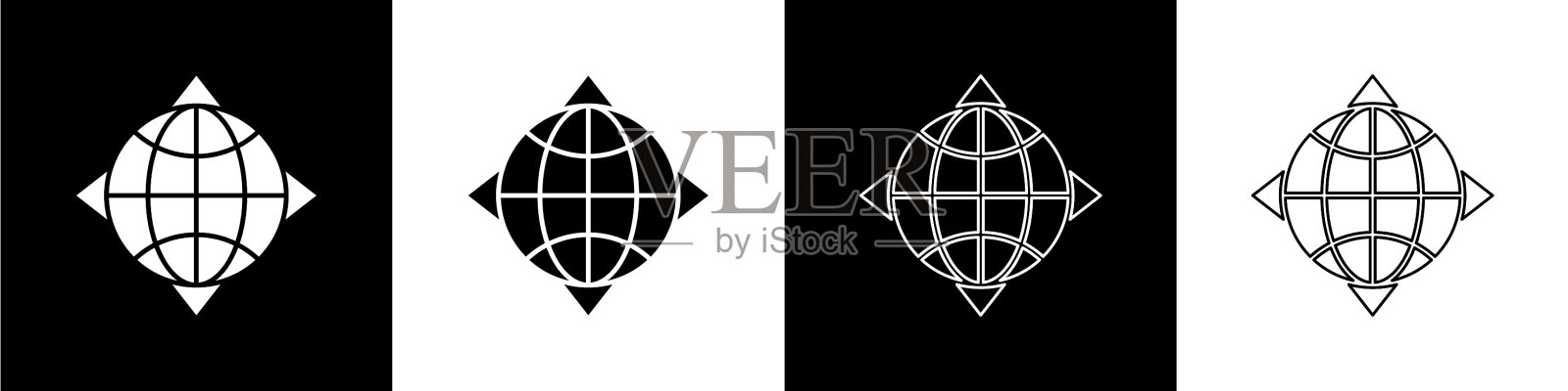 设置世界地球仪与罗盘图标隔离插画图片素材