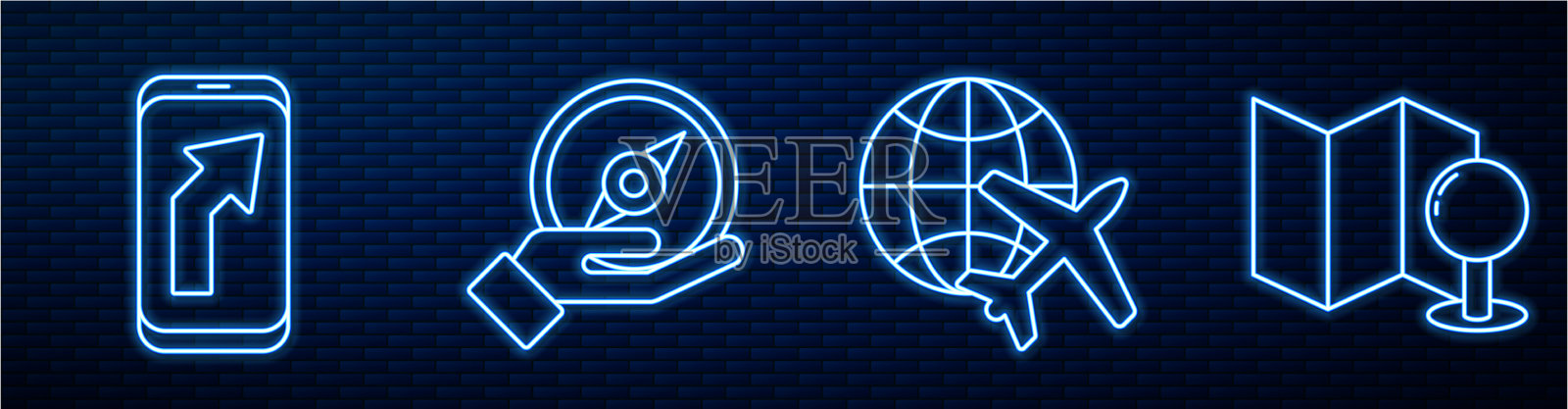 设置线地球仪与飞行飞机城市地图插画图片素材