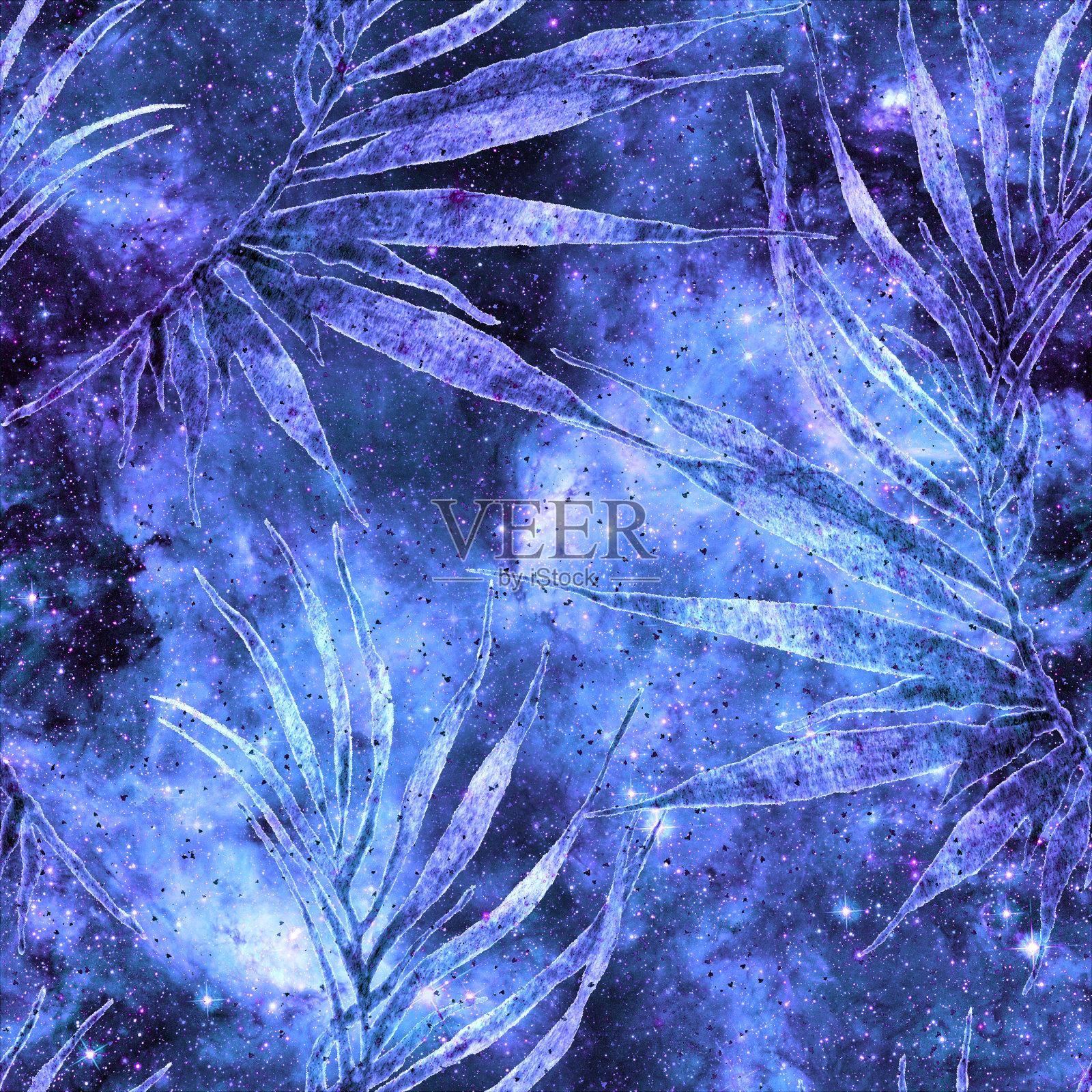 棕榈叶无缝图案。时尚手绘插画图片素材