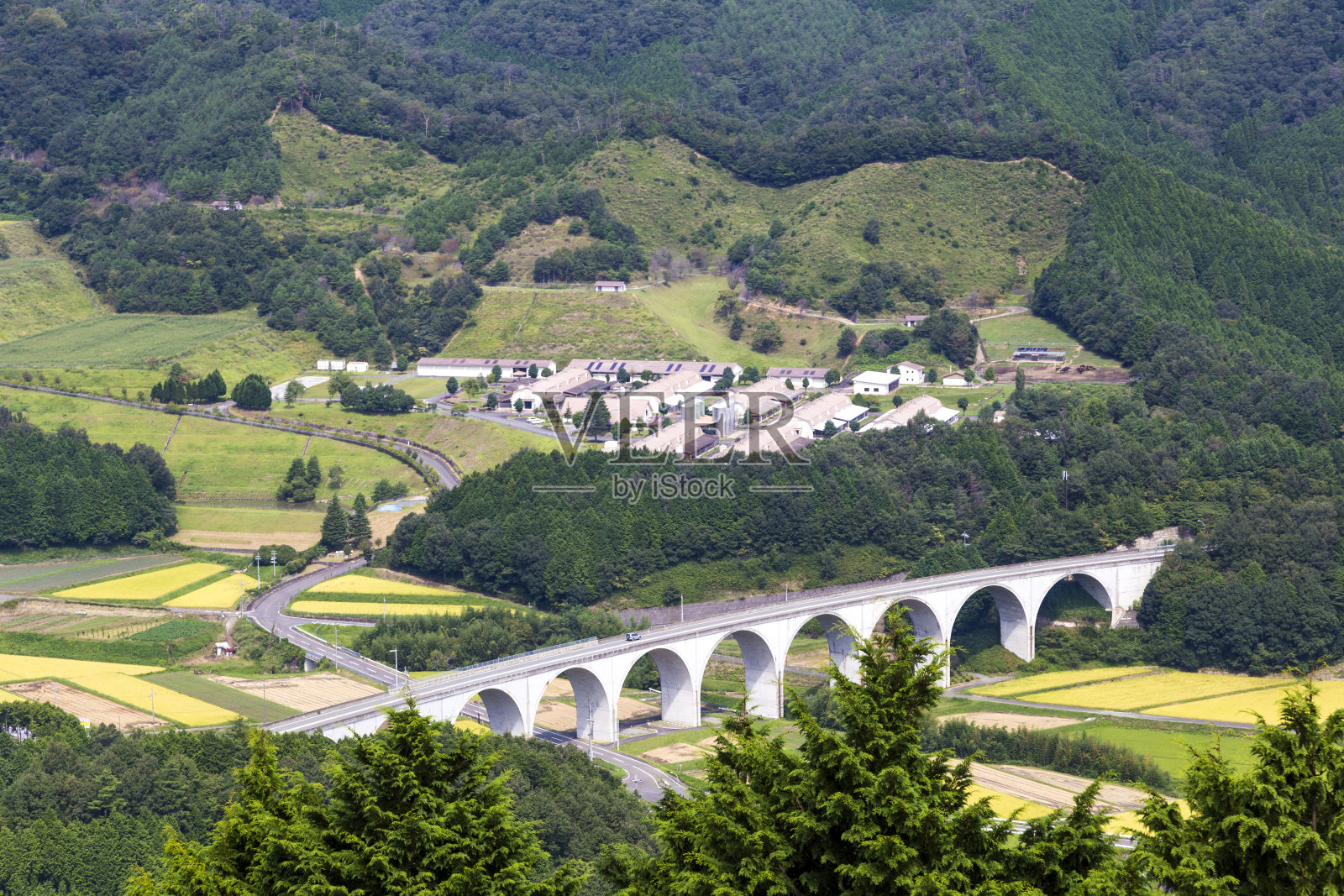 从日本关西兵库县的山上俯瞰浅谷城。照片摄影图片