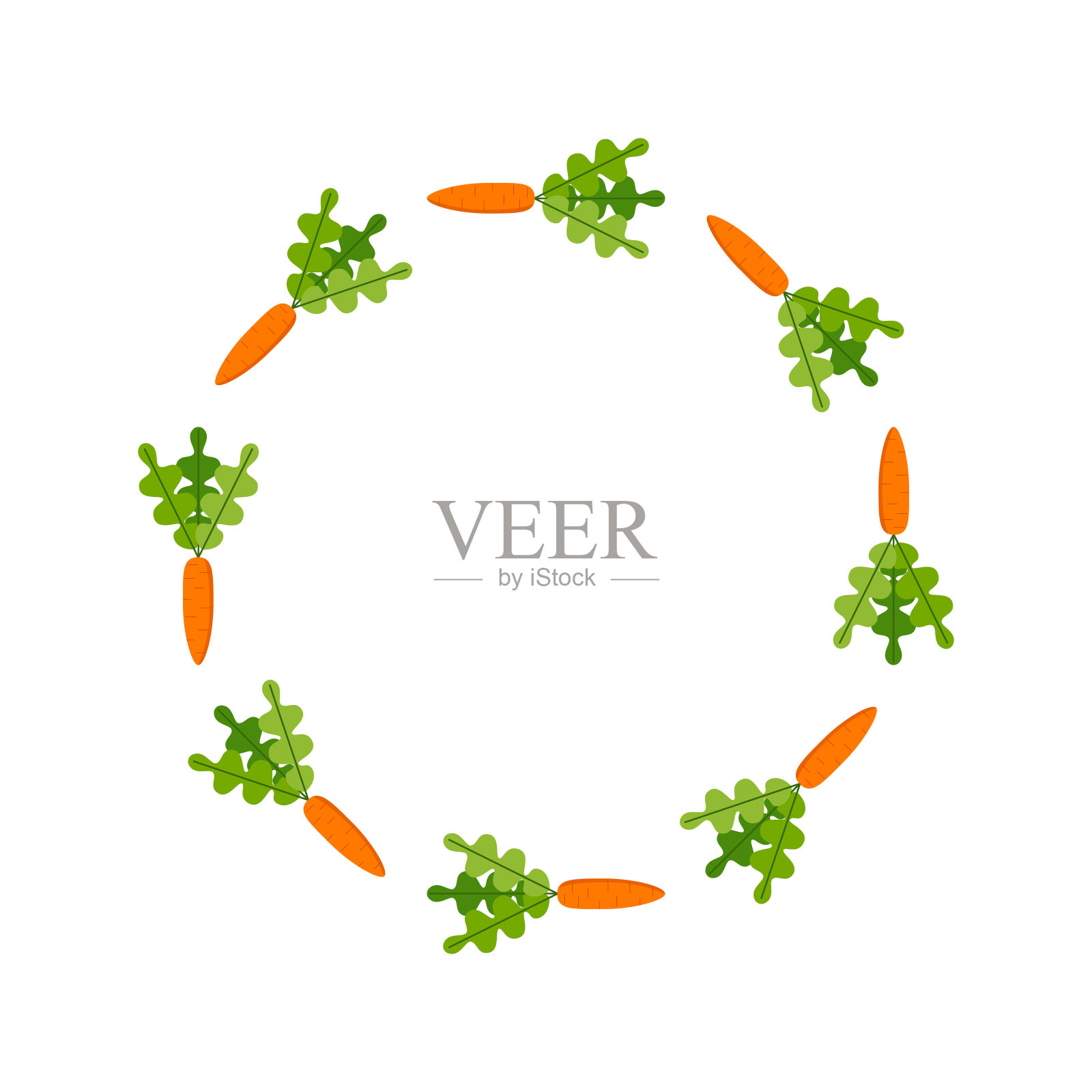 圆形框架与水平胡萝卜。孤立的花环在白色的背景为您的设计插画图片素材