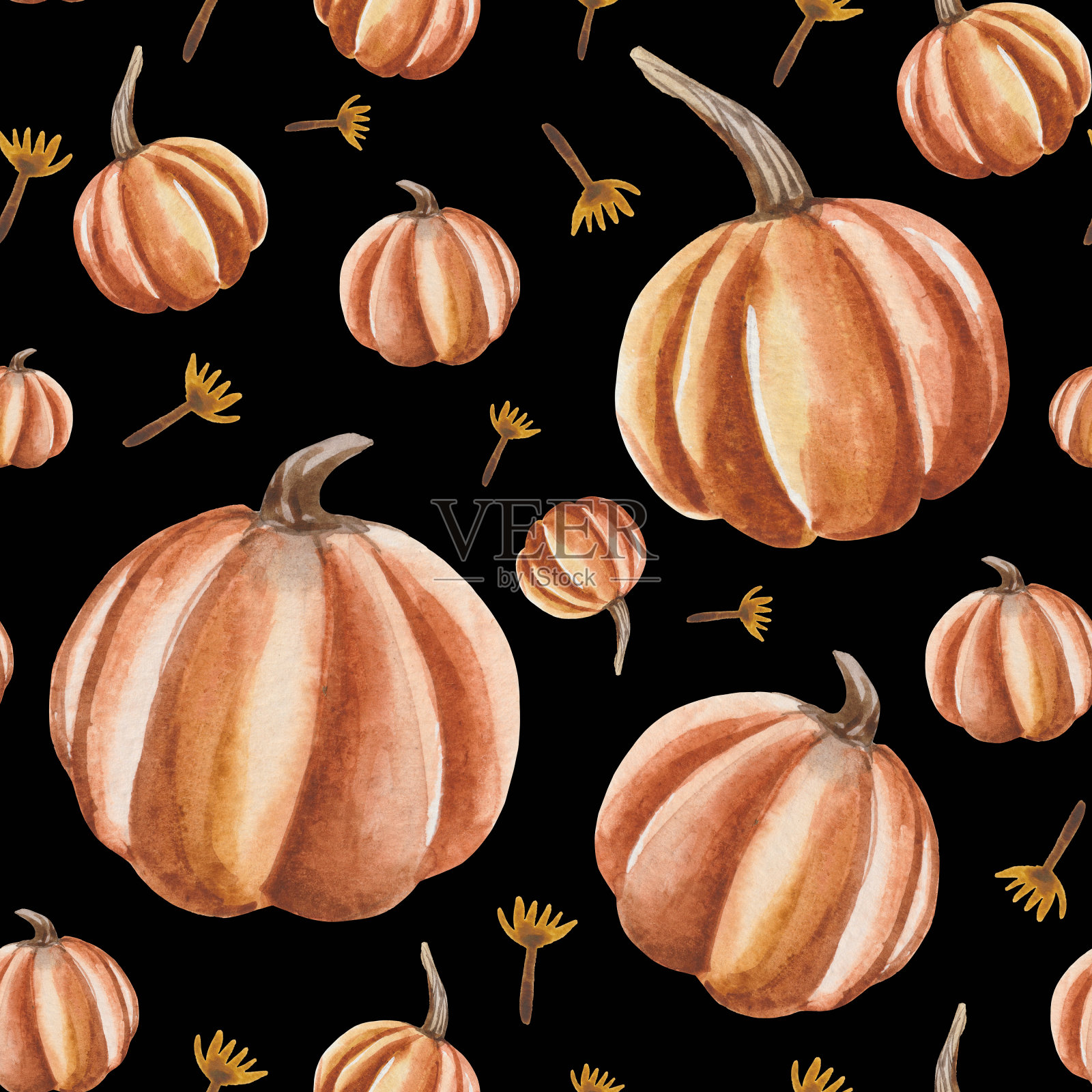 成熟南瓜水彩无缝图案插画图片素材