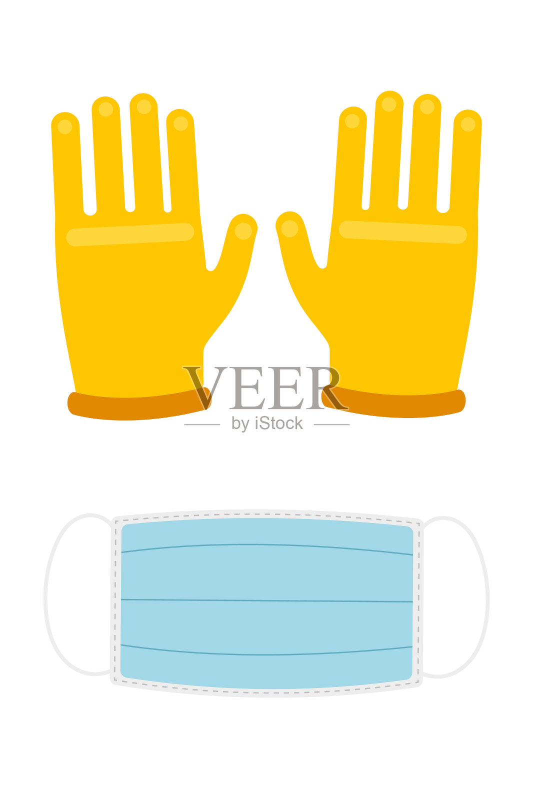 防护口罩和手套设置在时髦的公寓插画图片素材