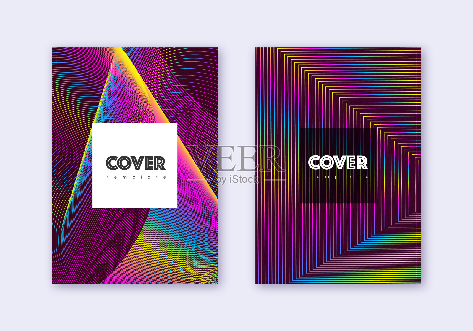 潮人封面设计模板集。彩虹abstrac设计模板素材