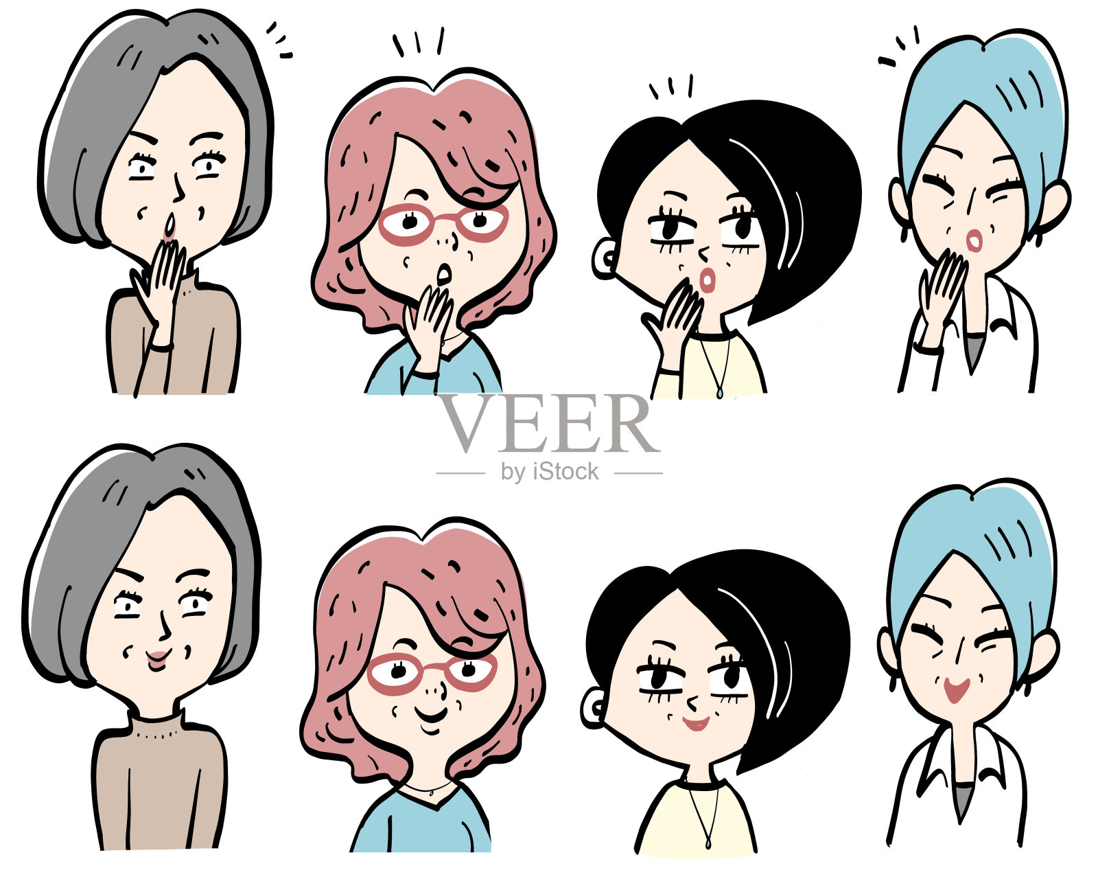 四种高级女性的微笑模式插画图片素材