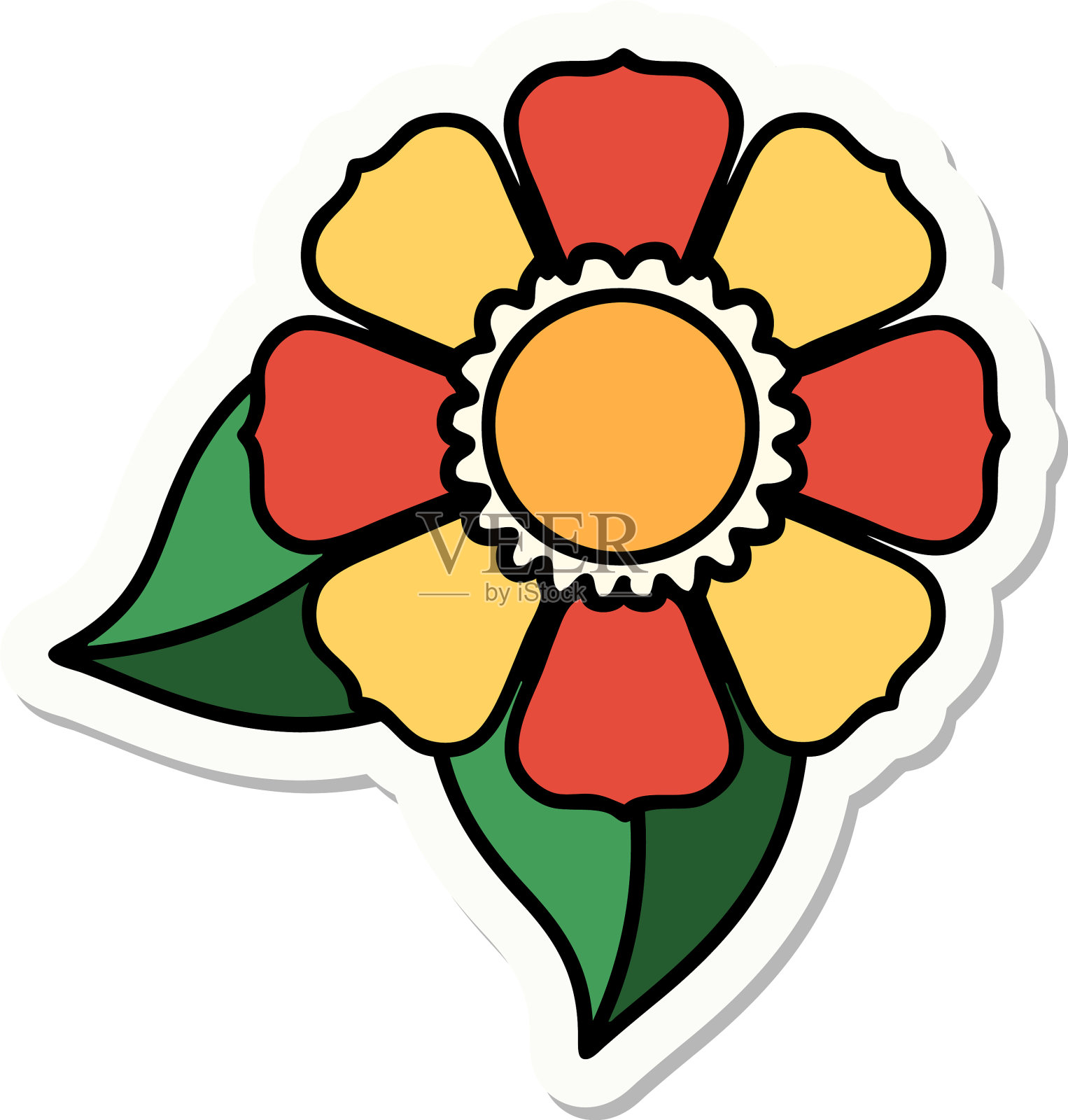 纹身风格贴纸一朵花设计元素图片