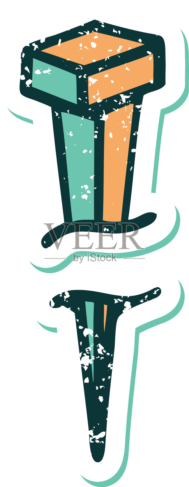 心疼贴纸纹身风格图标铁钉设计元素图片