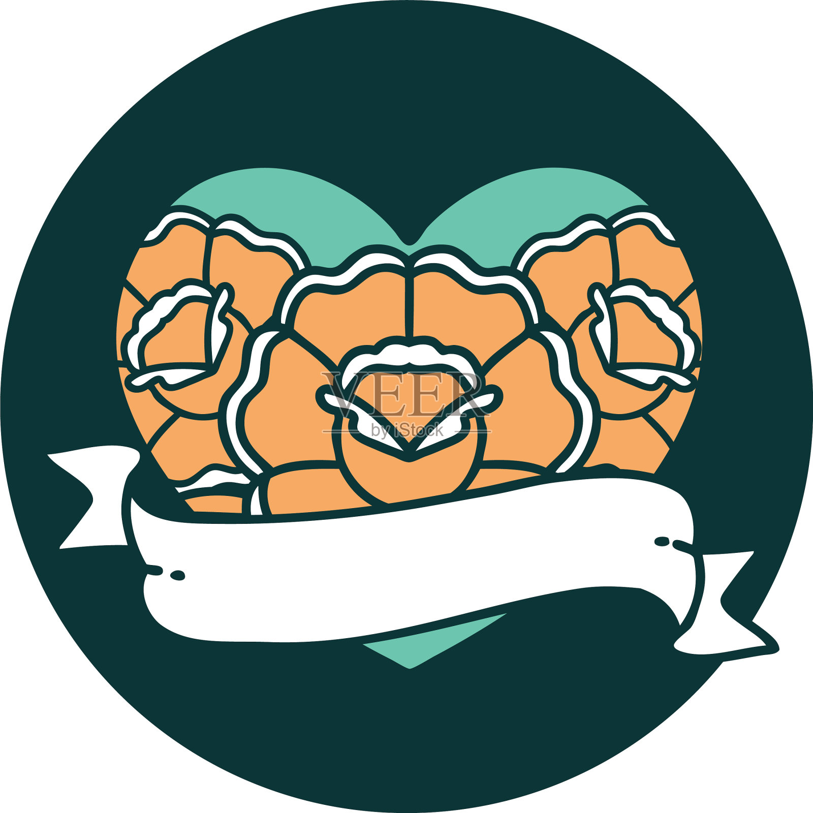 纹身风格的图标一个心和旗帜插画图片素材