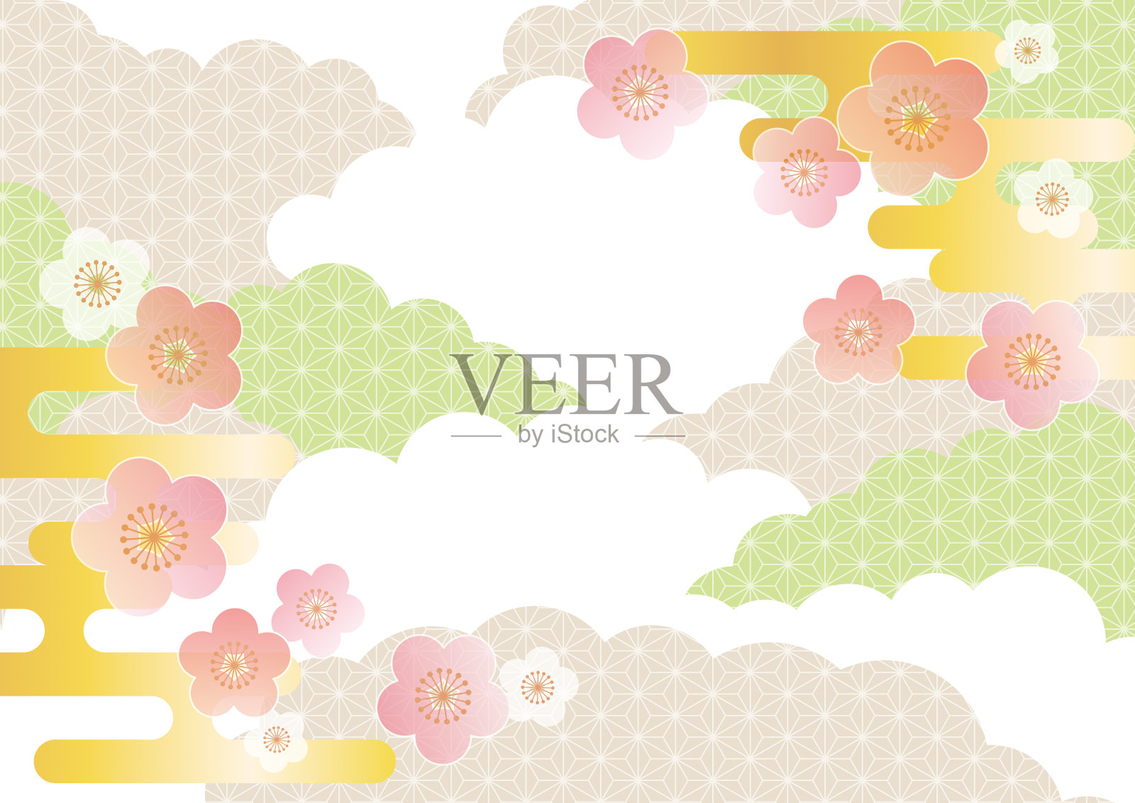 梅花背景，日本传统图案插画图片素材